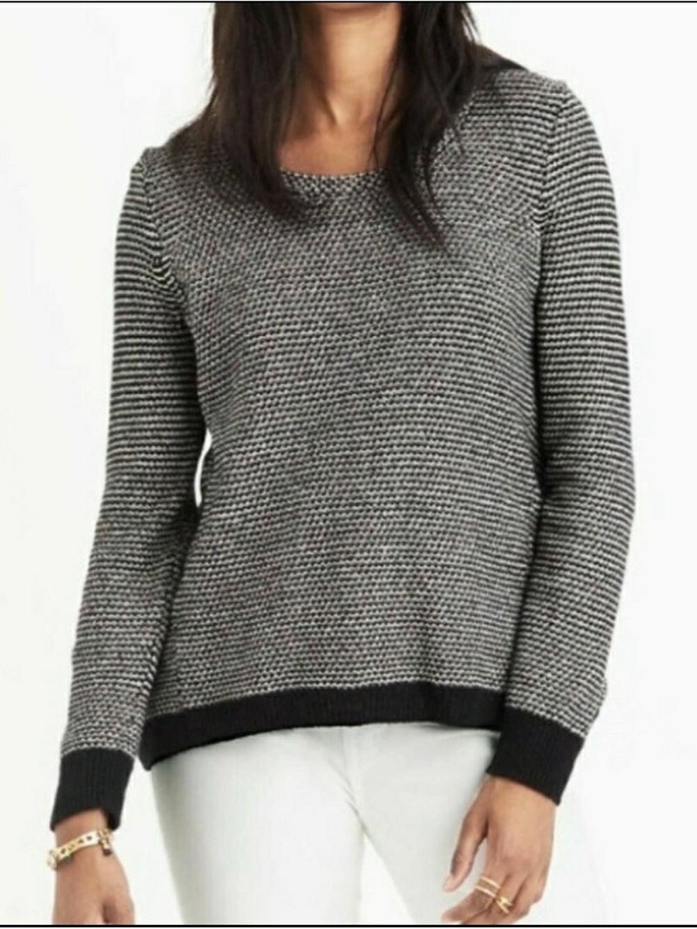 Madewell Riverside Dotweave Texture Sweater Women's Medium Black White Pullover